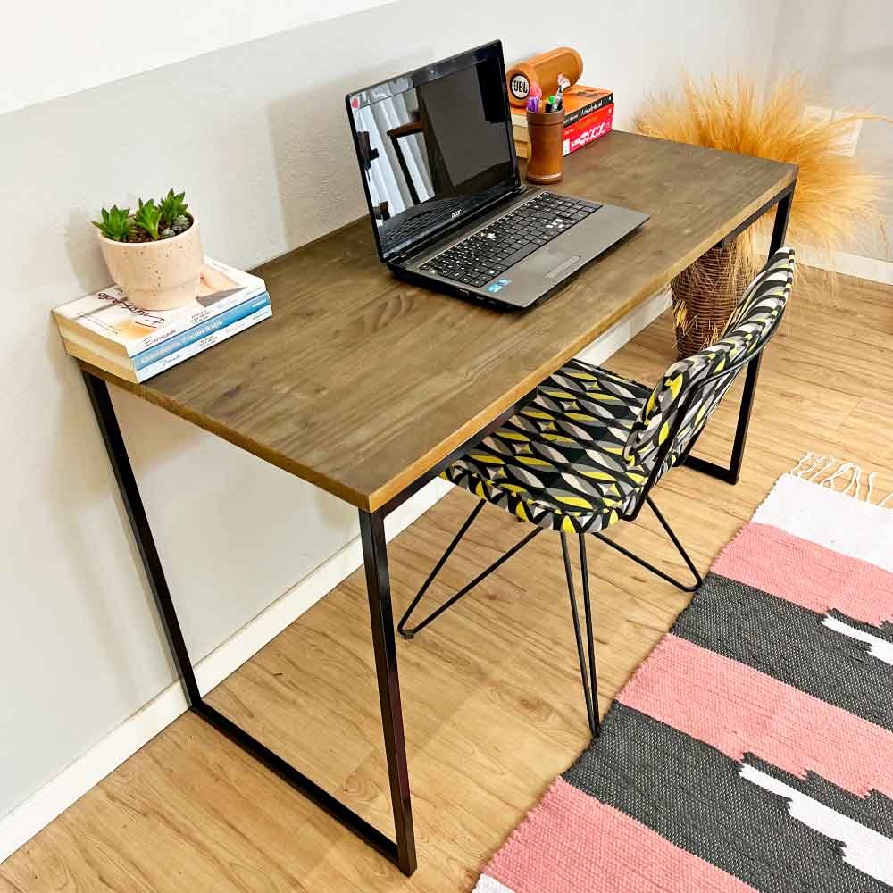 Mesa Escritório de Ferro e Madeira 120cm Style Industrial Tabaco e Preto