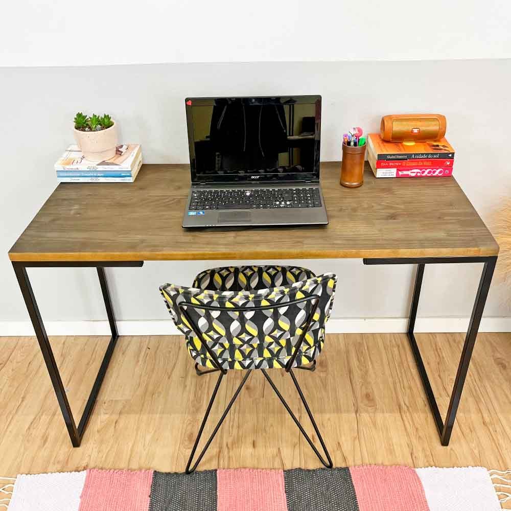 Mesa Escritório de Ferro e Madeira 120cm Style Industrial Tabaco e Preto