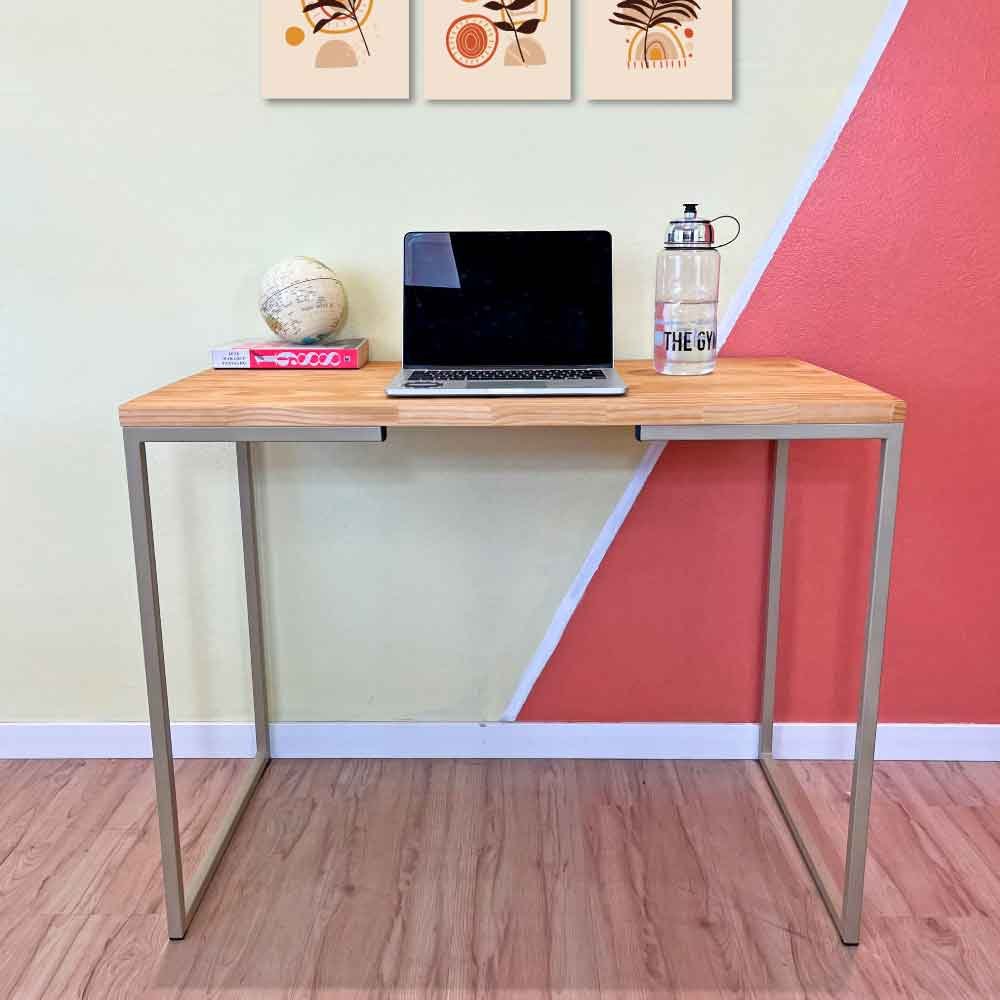 Mesa Escritório de Ferro e Madeira 96cm Style Industrial Nozes e Dourado
