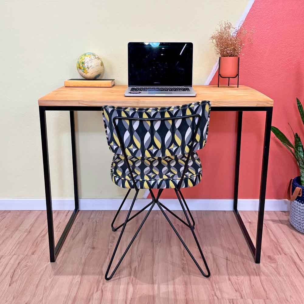 Mesa Escritório de Ferro e Madeira 96cm Style Industrial Nozes e Preto