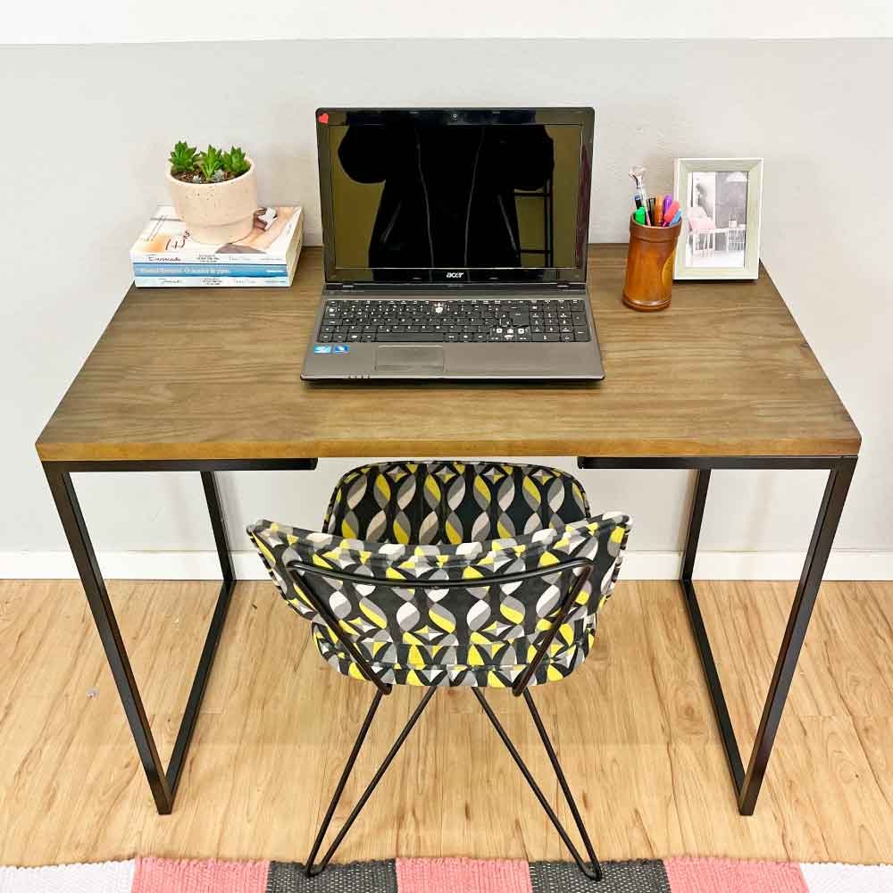 Mesa Escritório de Ferro e Madeira 96cm Style Industrial Tabaco e Preto