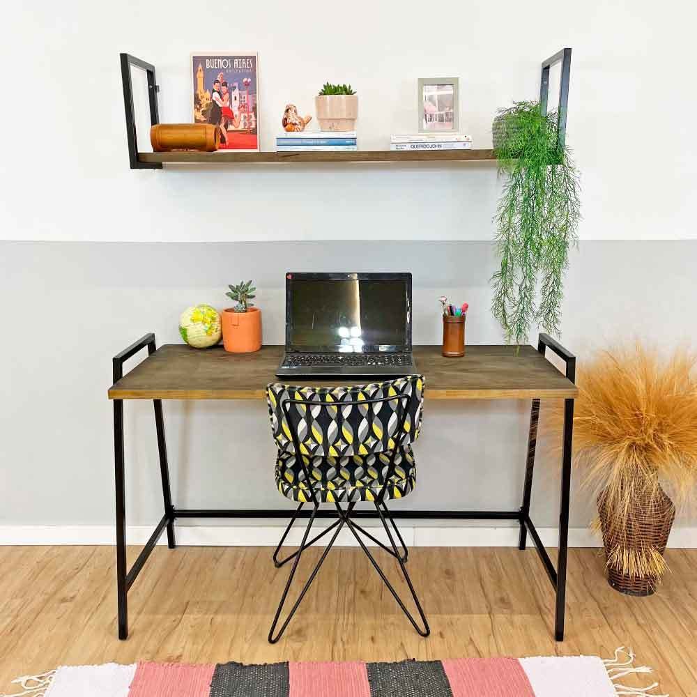 Mesa Escritório de Ferro e Madeira Industrial Steel 124cm Tabaco e Preto