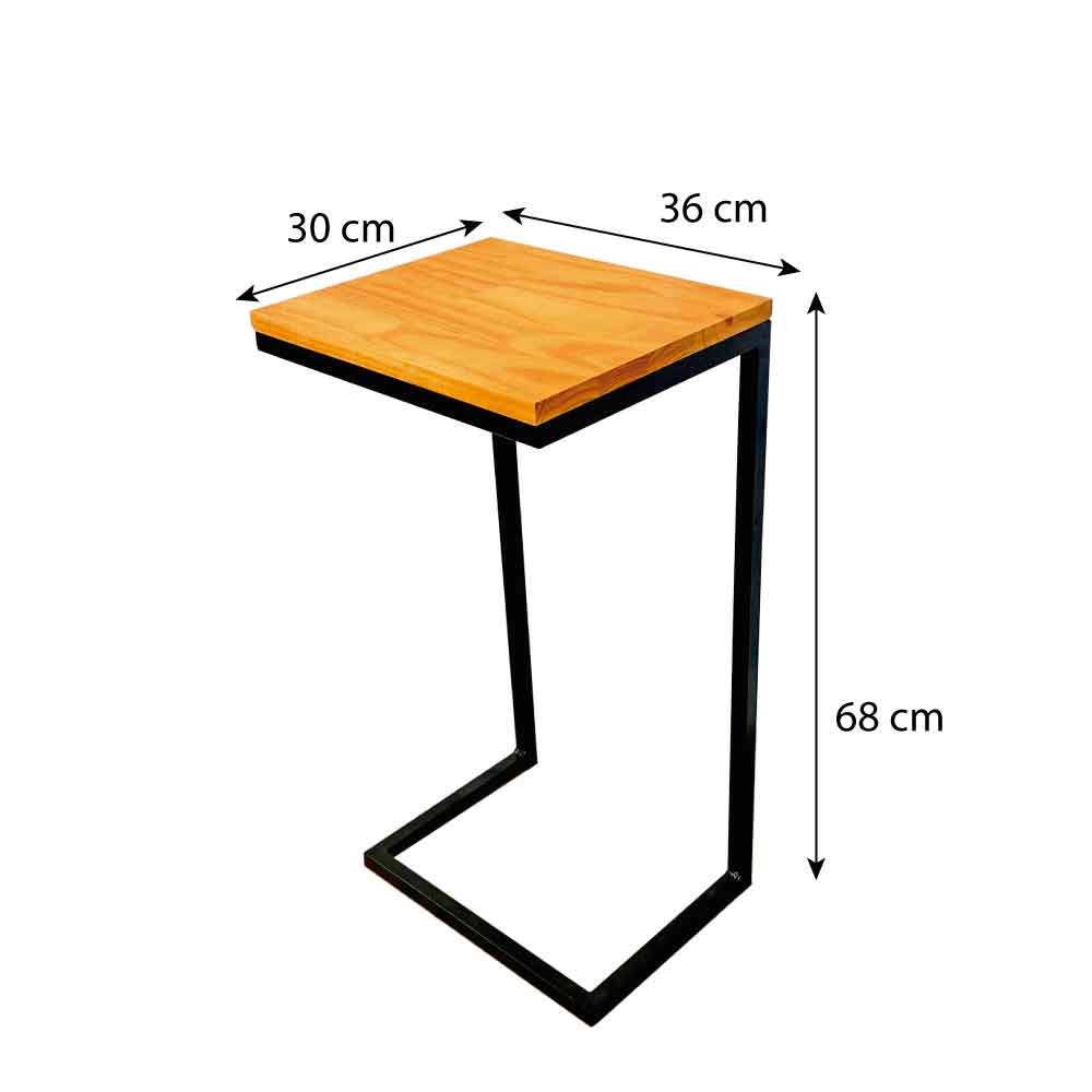 Mesa Lateral de Apoio para Sofá Style Industrial de Ferro e Madeira Carvalho e Preto