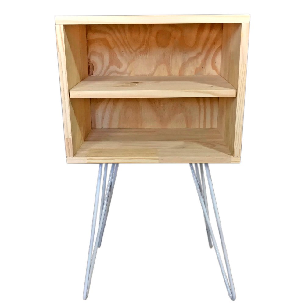 Mesa Lateral de Ferro e Madeira Industrial HairPin  Dual Prateleira Natural e Branco