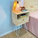 Mesa Lateral de Ferro e Madeira Industrial HairPin  Dual Prateleira e Gaveta Natural e Branco