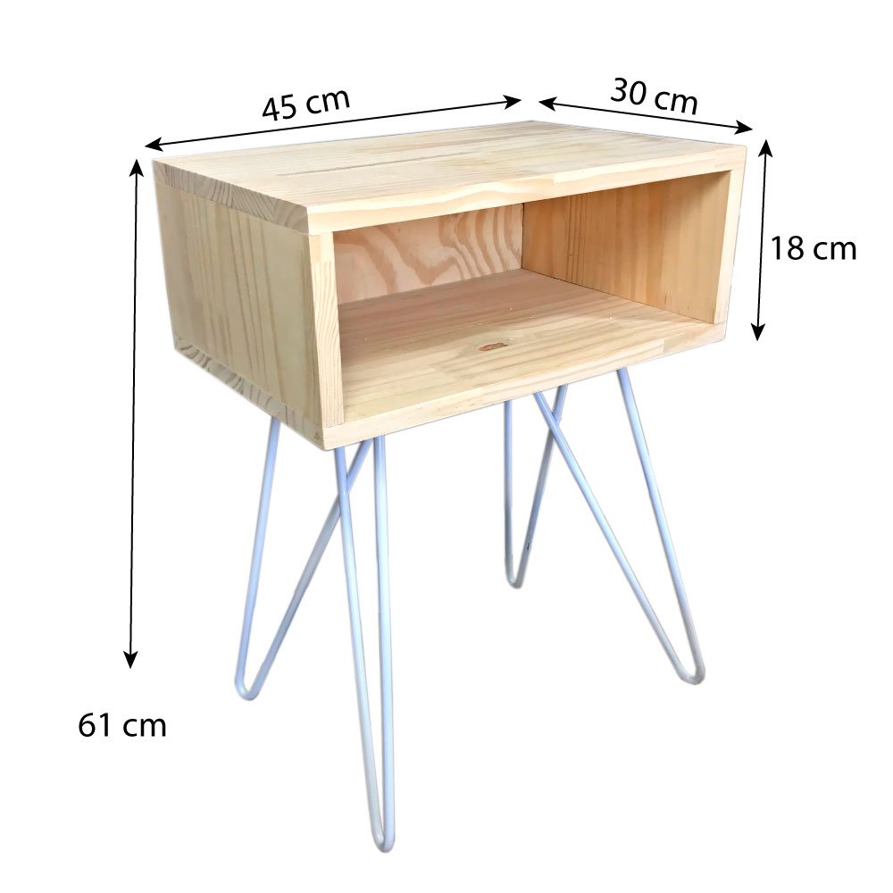 Mesa Lateral de Ferro e Madeira Industrial HairPin  Uno Natural e Branco