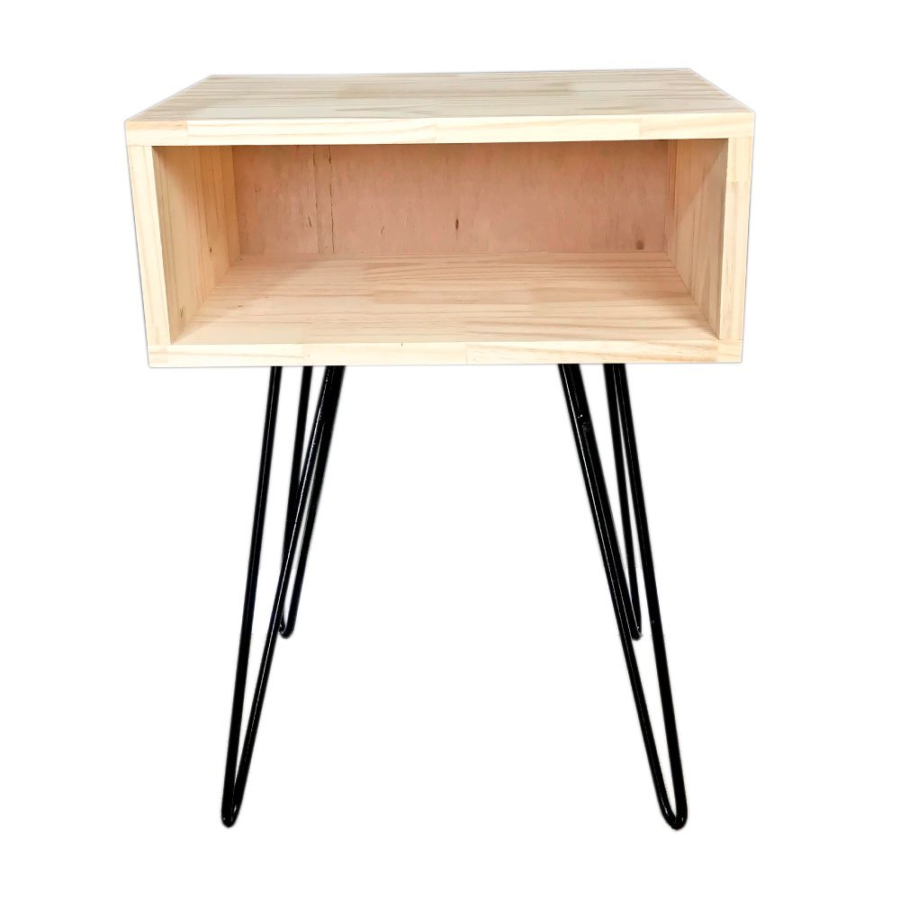 Mesa Lateral de Ferro e Madeira Industrial HairPin  Uno Natural e Preto