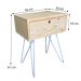 Mesa Lateral de Ferro e Madeira Industrial HairPin  Uno com 1 Gaveta Natural e Branco