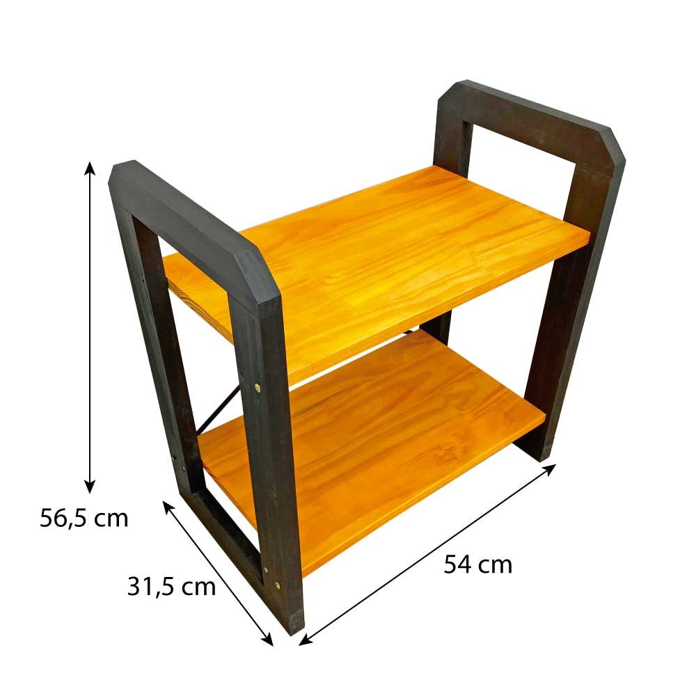 Mesa Lateral de Madeira Pinus Linea com Gaveta Carvalho e Preto