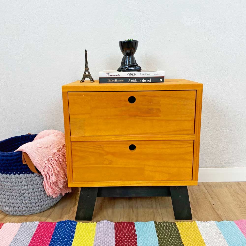 Mesa Lateral de Madeira Woods Dual Gaveteiro Carvalho e Preto