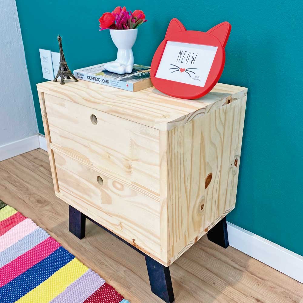 Mesa Lateral de Madeira Woods Dual Gaveteiro Natural e Preto