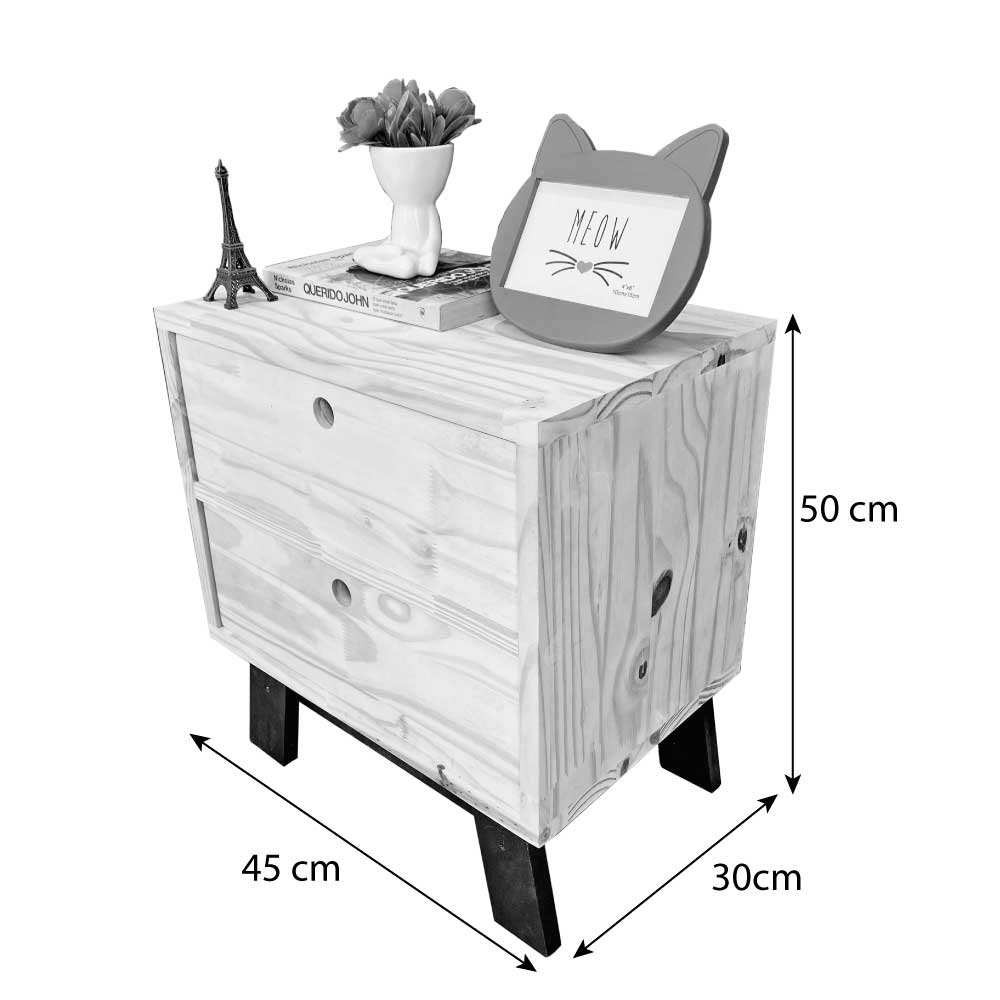 Mesa Lateral de Madeira Woods Dual Gaveteiro Natural e Preto