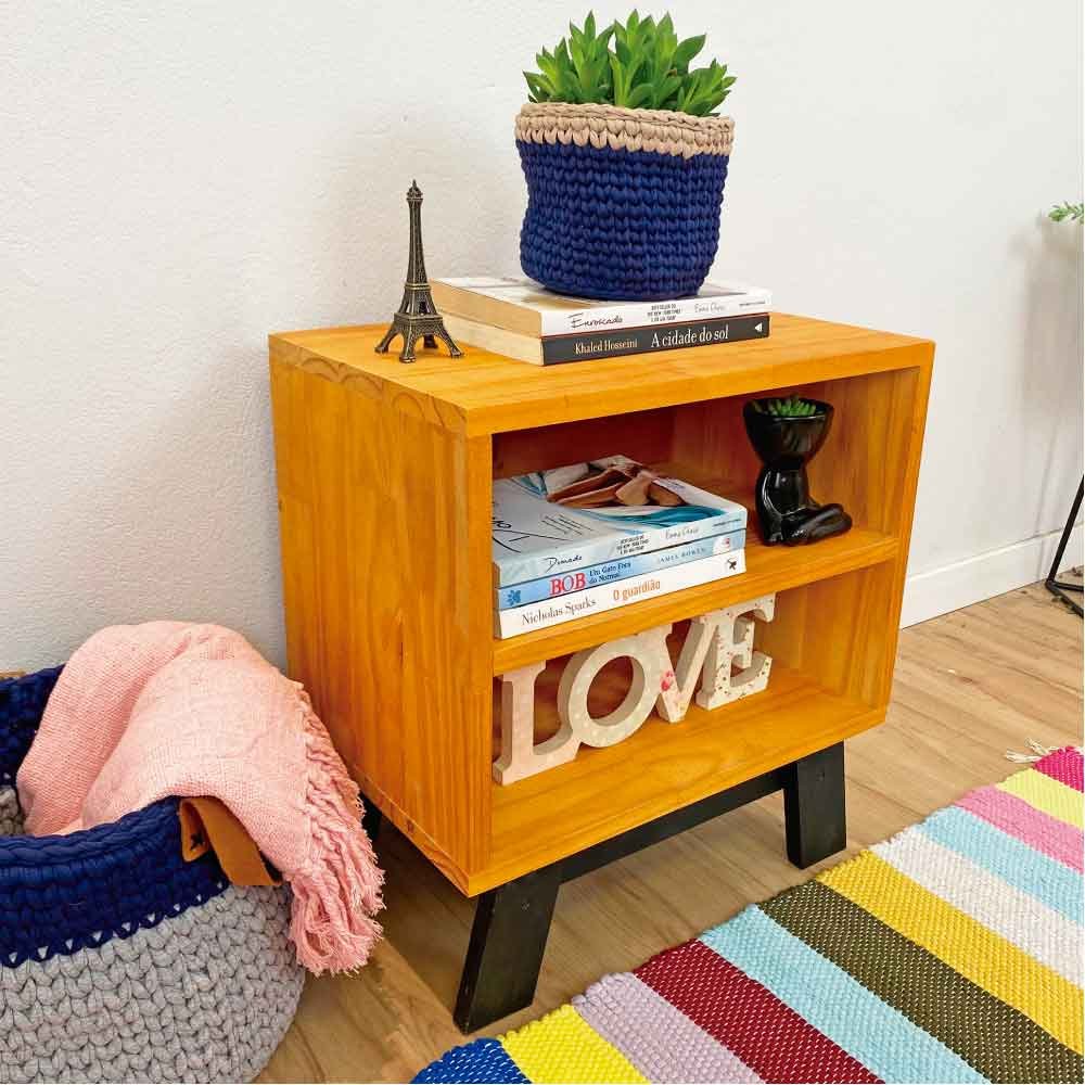 Mesa Lateral de Madeira Woods Dual Prateleira Carvalho e Preto