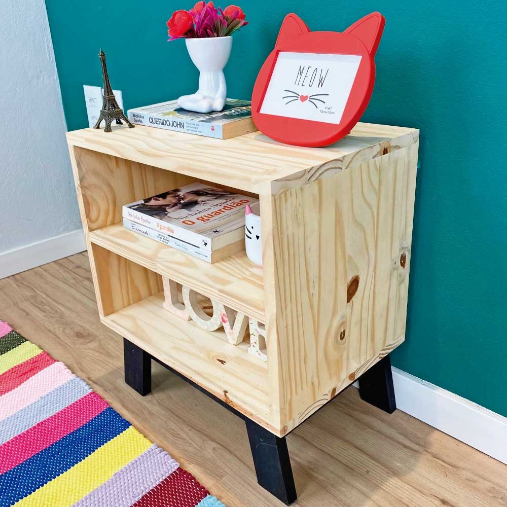 Mesa Lateral de Madeira Woods Dual Prateleira Natural e Preto