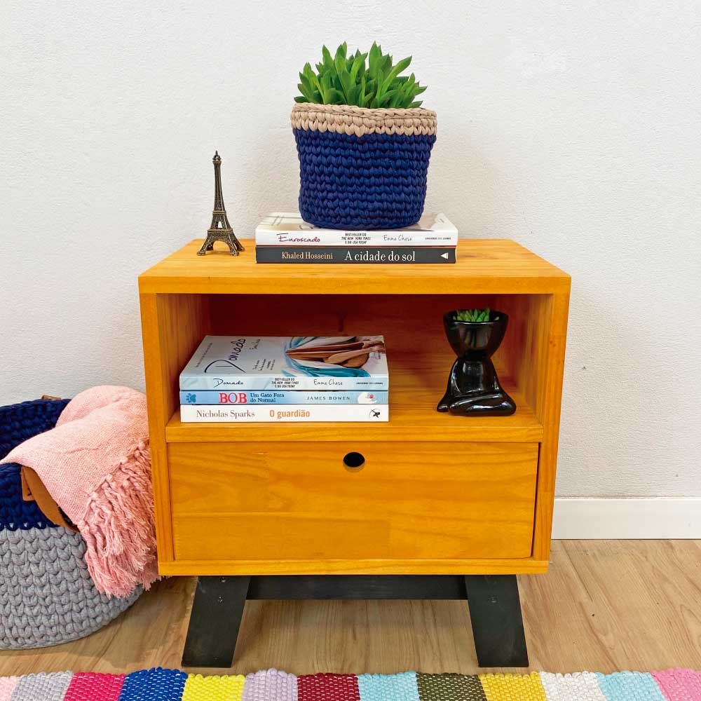 Mesa Lateral de Madeira Woods Dual Prateleira e Gaveta Carvalho e Preto