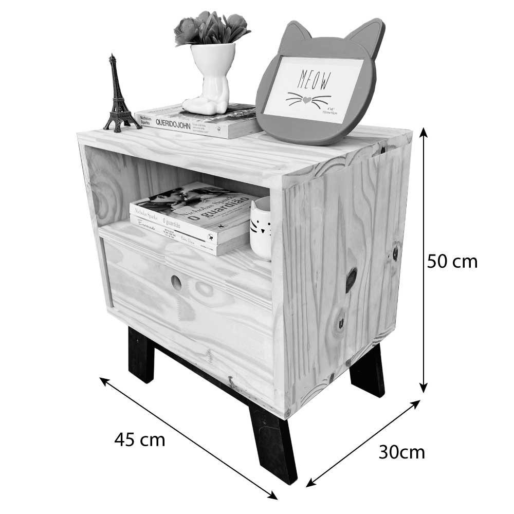 Mesa Lateral de Madeira Woods Dual Prateleira e Gaveta Natural e Preto
