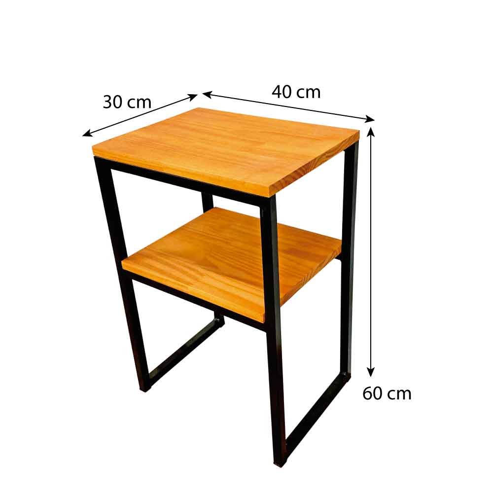 Mesa de Cabeceira Style de Ferro e Madeira Square Industrial Carvalho e Preto