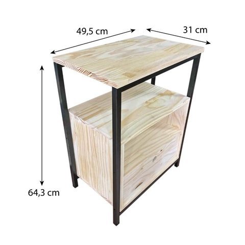 Mesa de Cabeceira Style de Ferro e Madeira com 2 Gavetas Industrial Carvalho e Preto