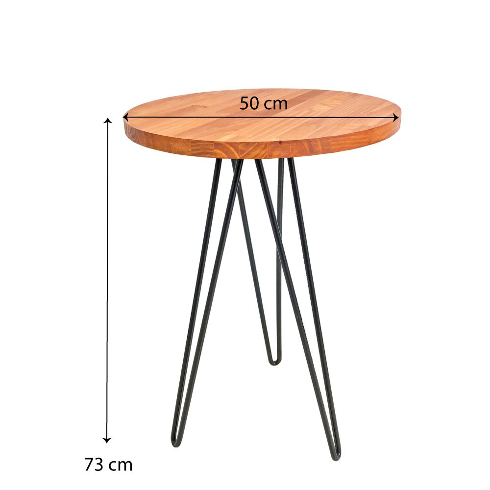 Mesa de Canto Circular de Ferro e Madeira Industrial Hairpin Carvalho e Preto