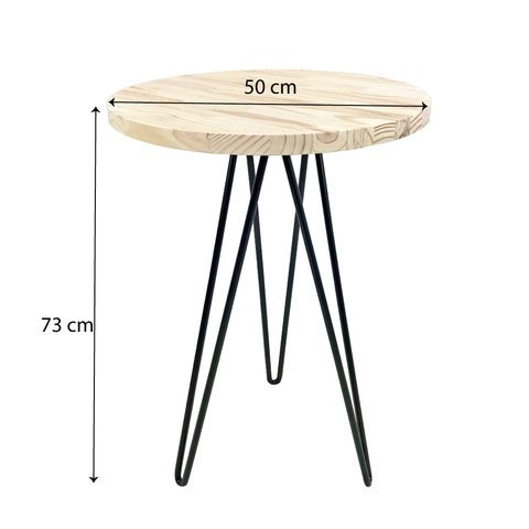 Mesa de Canto Circular de Ferro e Madeira Industrial Hairpin Natural e Preto