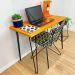 Mesa para Escritório de Ferro e Madeira  96cmHairpin Industrial Carvalho e Preto