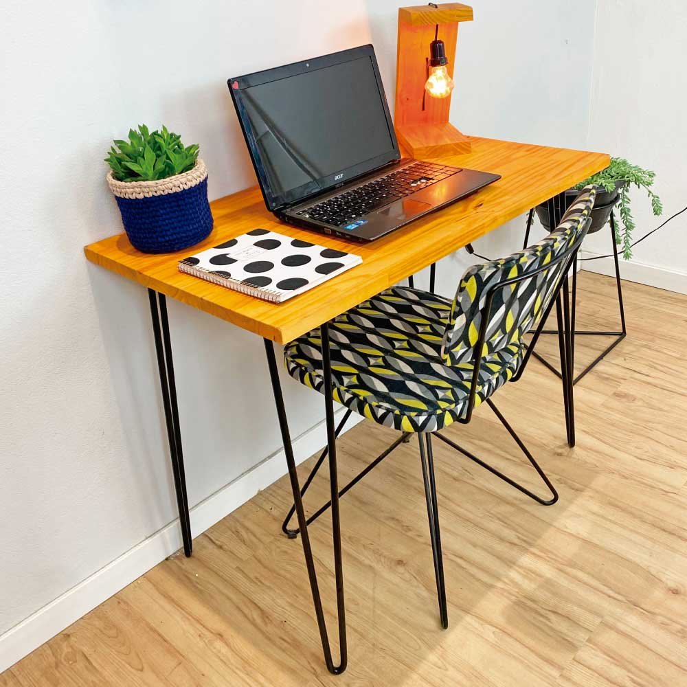 Mesa para Escritório de Ferro e Madeira  96cmHairpin Industrial Carvalho e Preto