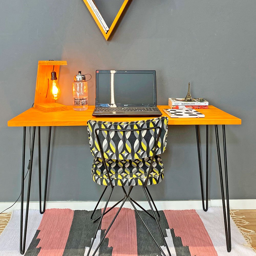 Mesa para Escritório de Ferro e Madeira 120cm Hairpin Industrial Carvalho e Preto