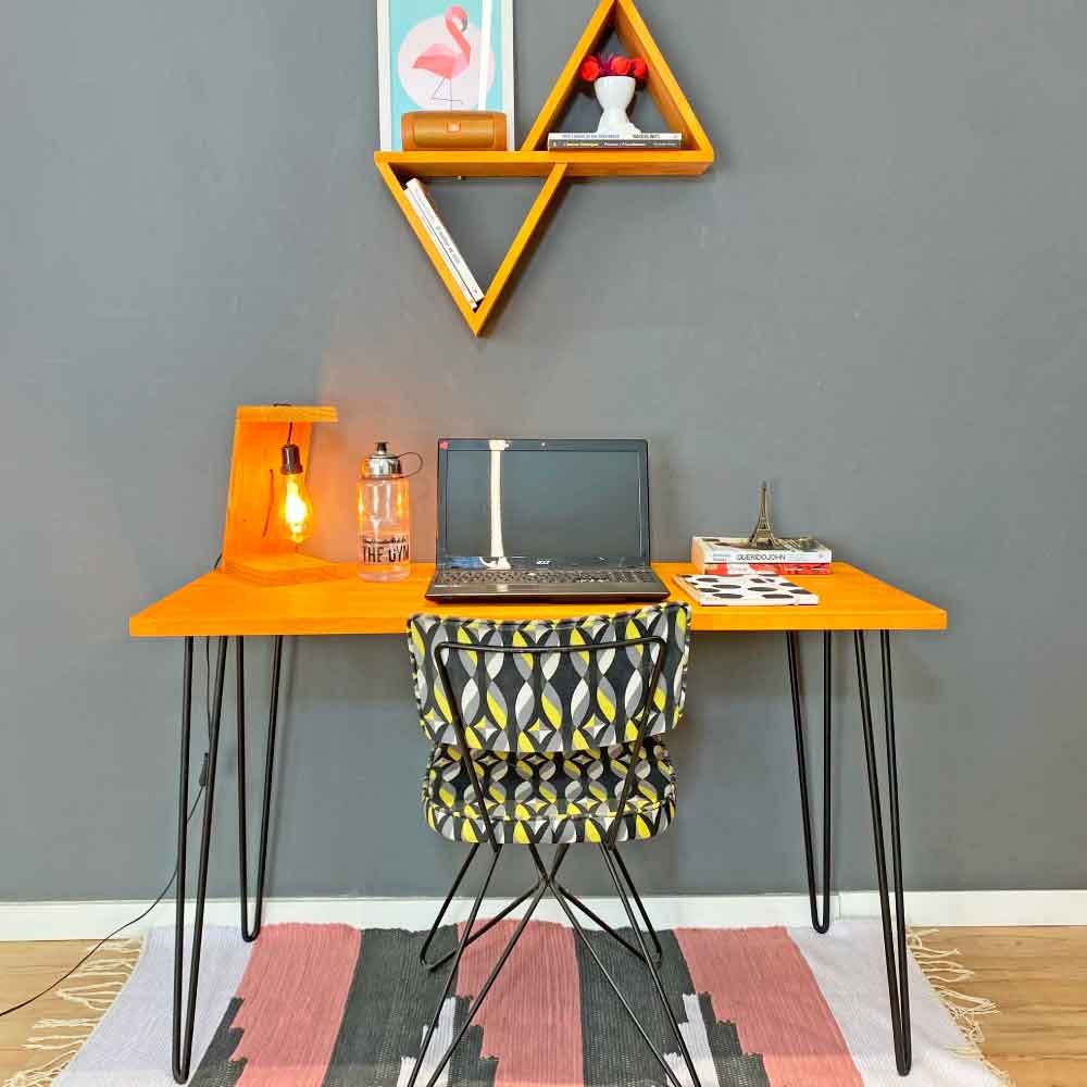 Mesa para Escritório de Ferro e Madeira 120cm Hairpin Industrial Carvalho e Preto