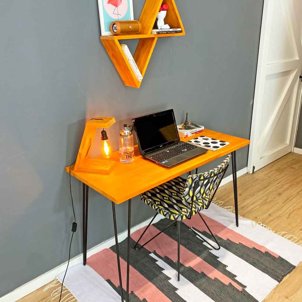 Mesa para Escritório de Ferro e Madeira 120cm Hairpin Industrial Carvalho e Preto
