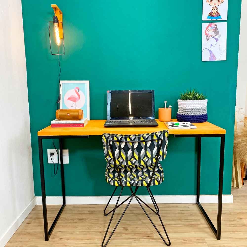 Mesa para Escritório de Ferro e Madeira 120cm Style Industrial Carvalho e Preto