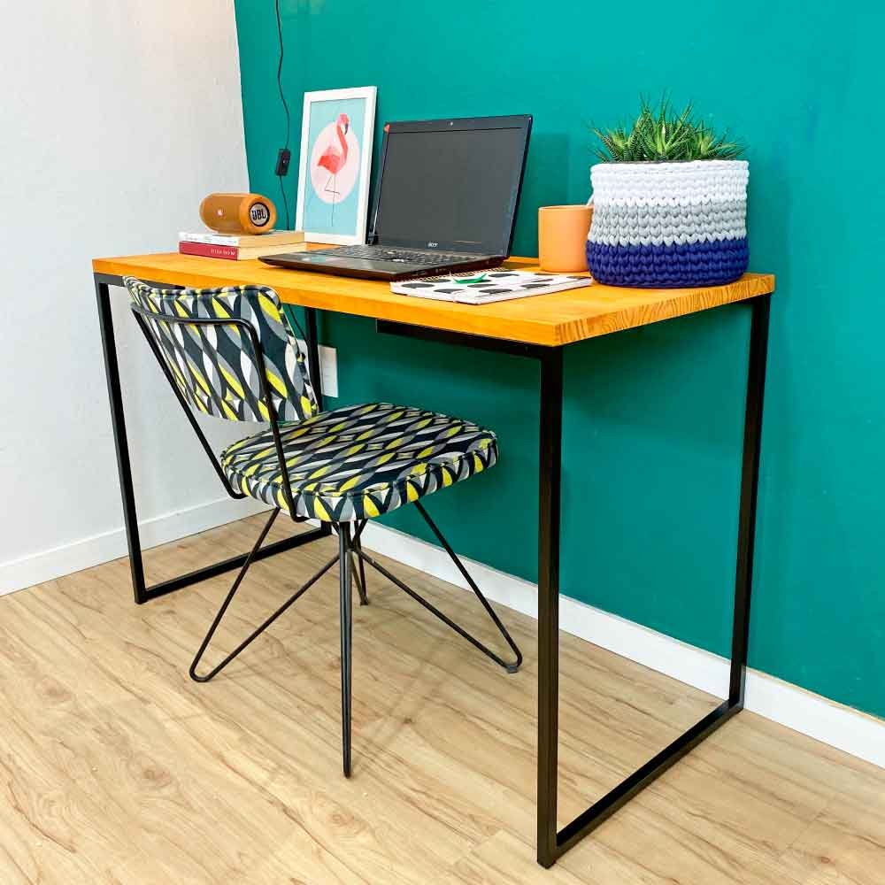 Mesa para Escritório de Ferro e Madeira 120cm Style Industrial Carvalho e Preto