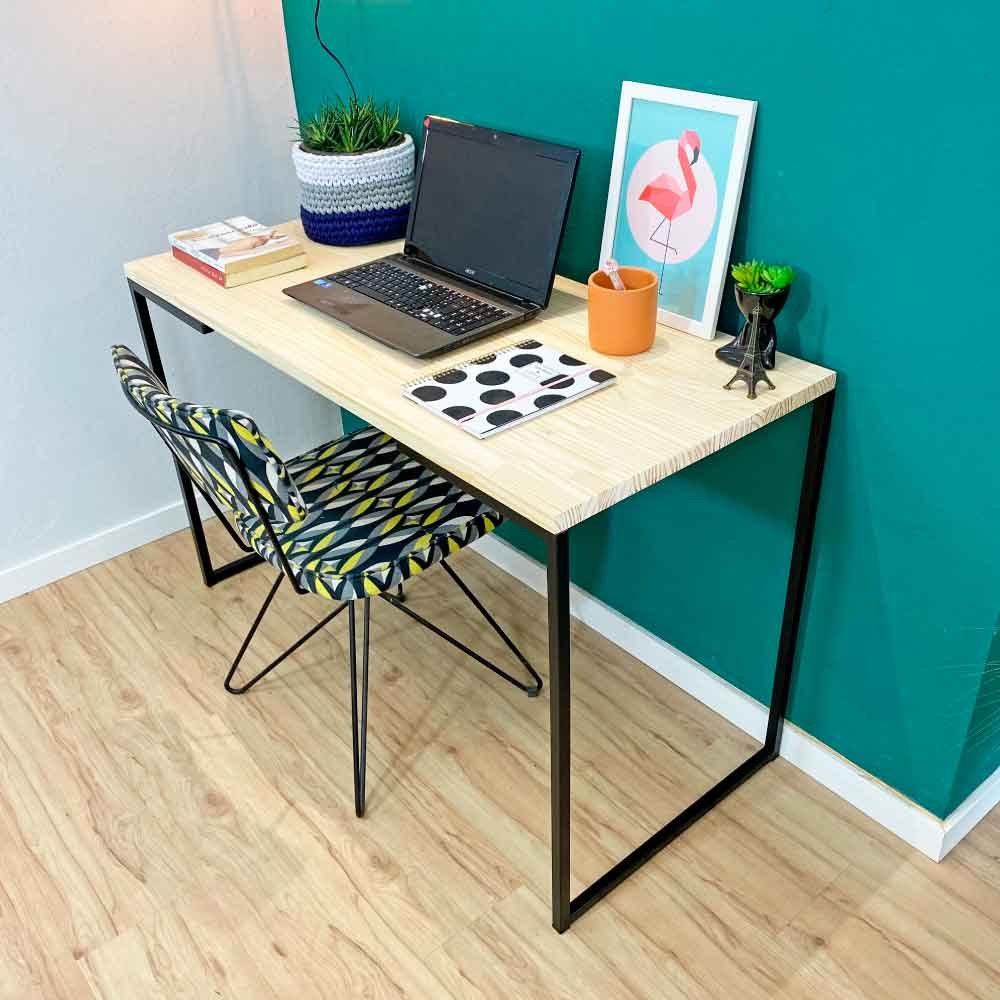 Mesa para Escritório de Ferro e Madeira 120cm Style Industrial Natural e Preto
