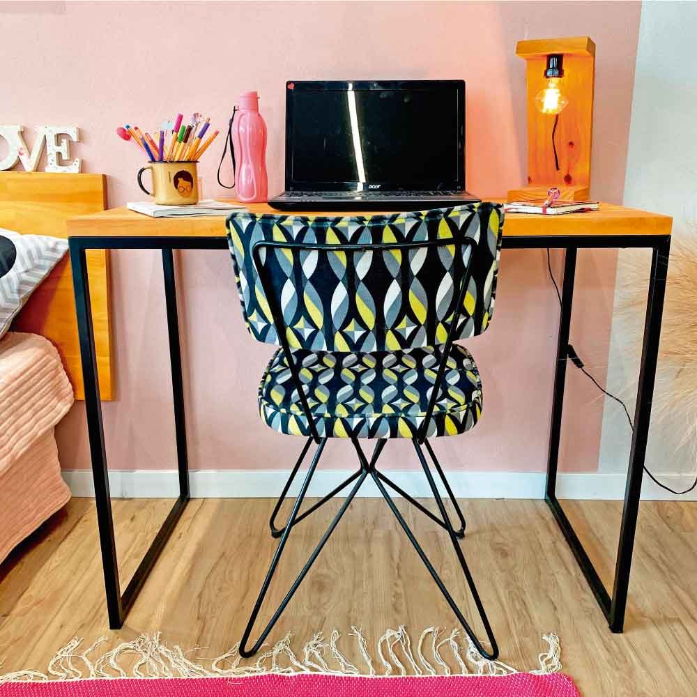 Mesa para Escritório de Ferro e Madeira 96cm Style Industrial Carvalho e Preto