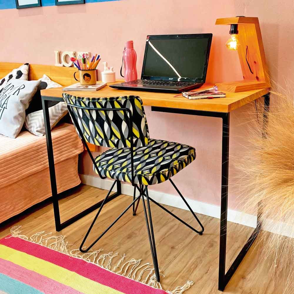 Mesa para Escritório de Ferro e Madeira 96cm Style Industrial Carvalho e Preto