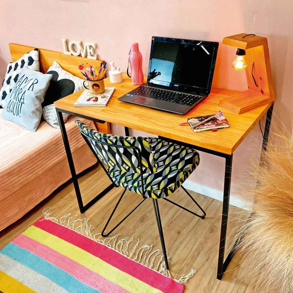 Mesa para Escritório de Ferro e Madeira 96cm Style Industrial Carvalho e Preto