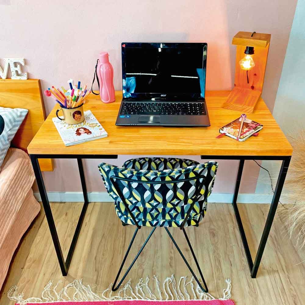 Mesa para Escritório de Ferro e Madeira 96cm Style Industrial Carvalho e Preto