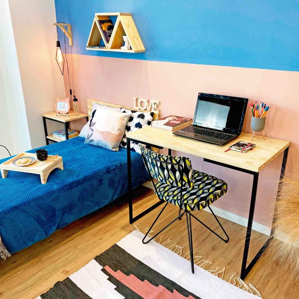 Mesa para Escritório de Ferro e Madeira 96cm Style Industrial Natural e Preto