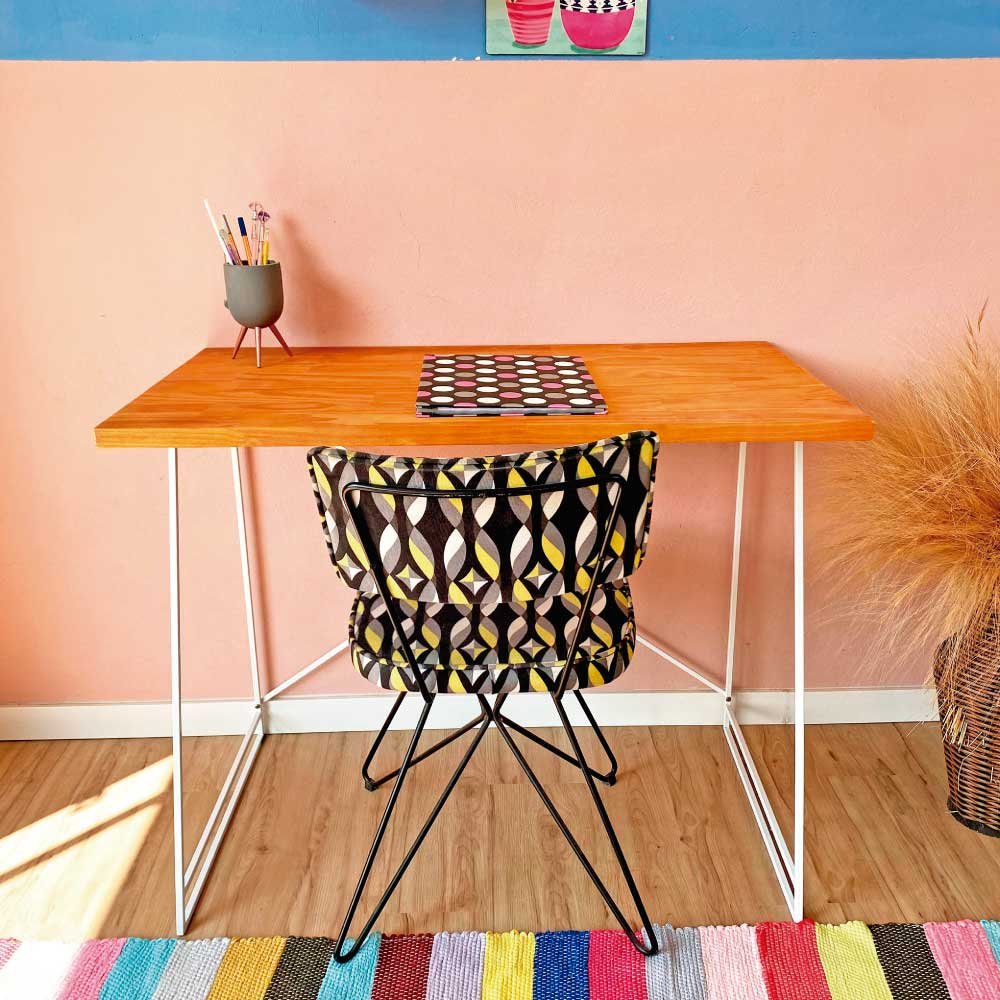 Mesa para Escritório de Ferro e Madeira Industrial Carvalho e Branco