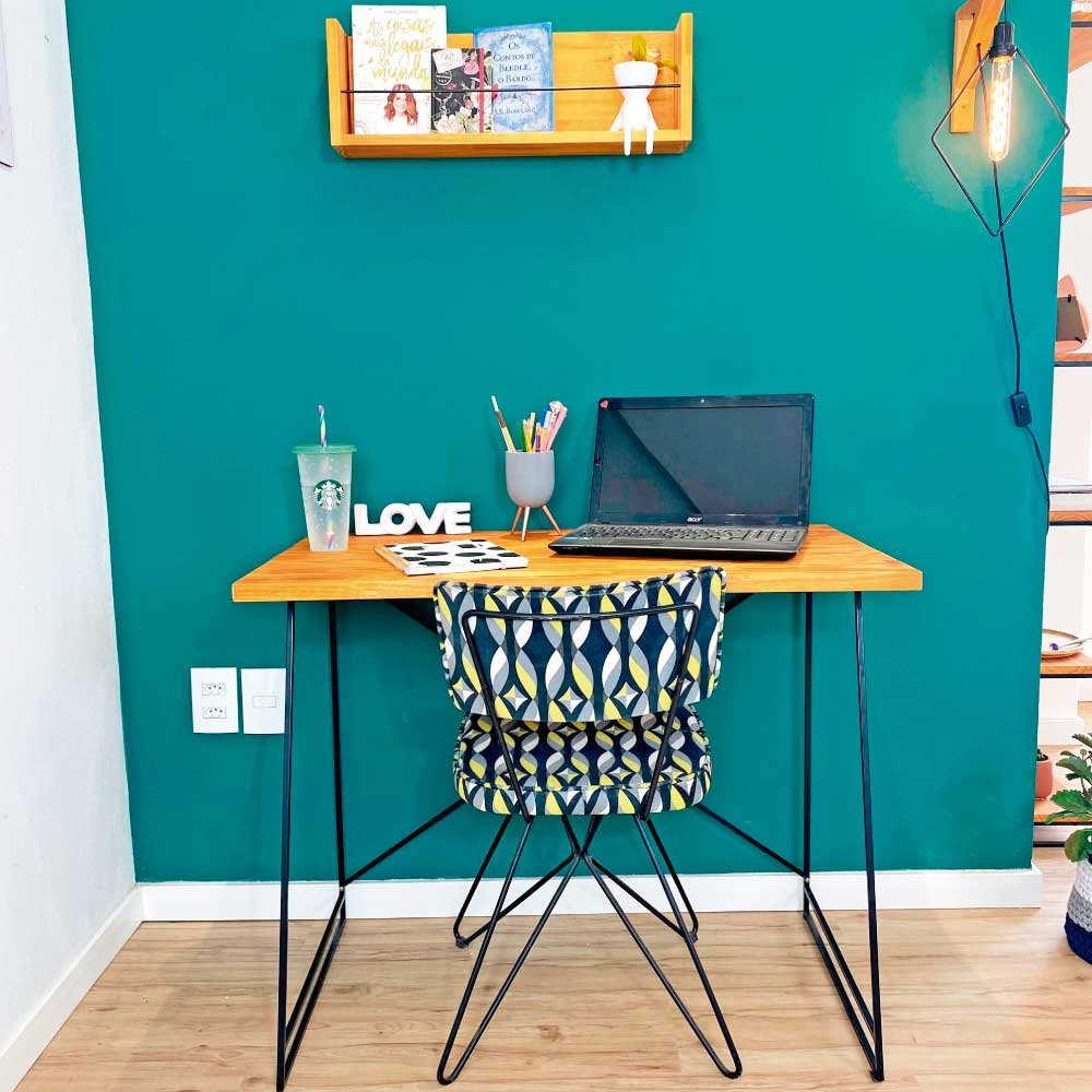 Mesa para Escritório de Ferro e Madeira Industrial Carvalho e Preto