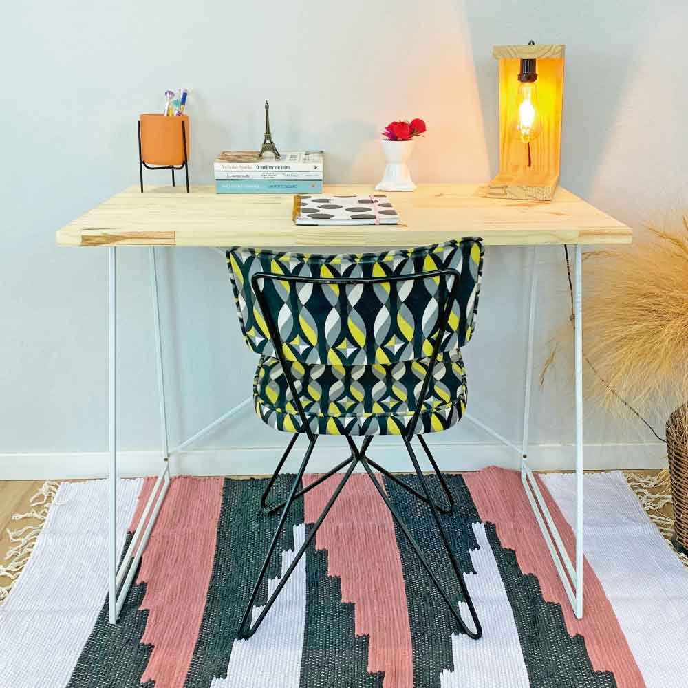 Mesa para Escritório de Ferro e Madeira Industrial Natural e Branco