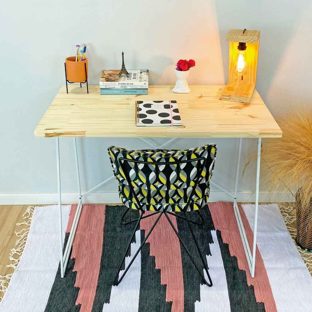 Mesa para Escritório de Ferro e Madeira Industrial Natural e Branco