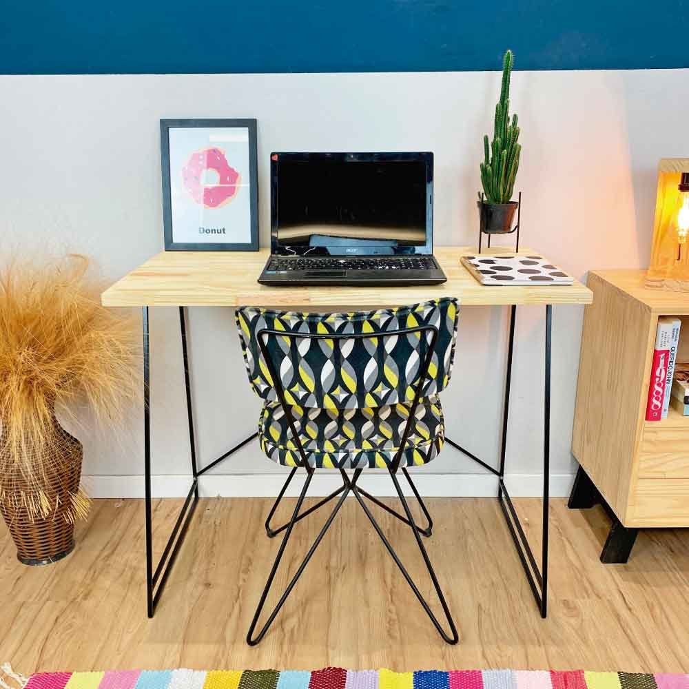 Mesa para Escritório de Ferro e Madeira Industrial Natural e Preto