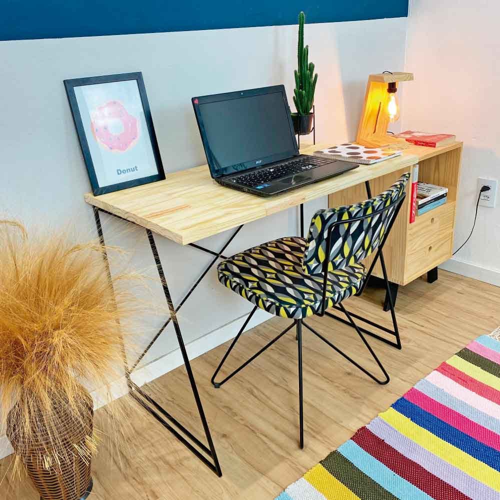 Mesa para Escritório de Ferro e Madeira Industrial Natural e Preto