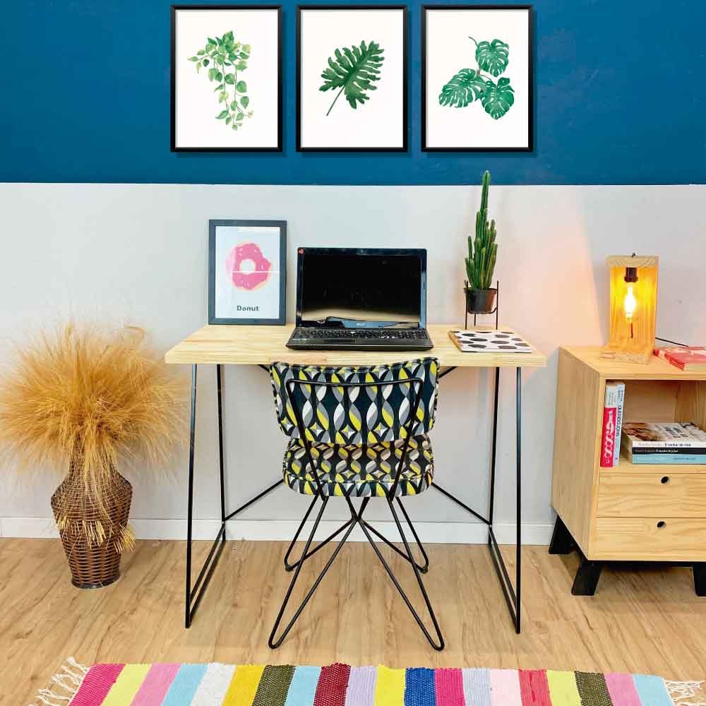 Mesa para Escritório de Ferro e Madeira Industrial Natural e Preto