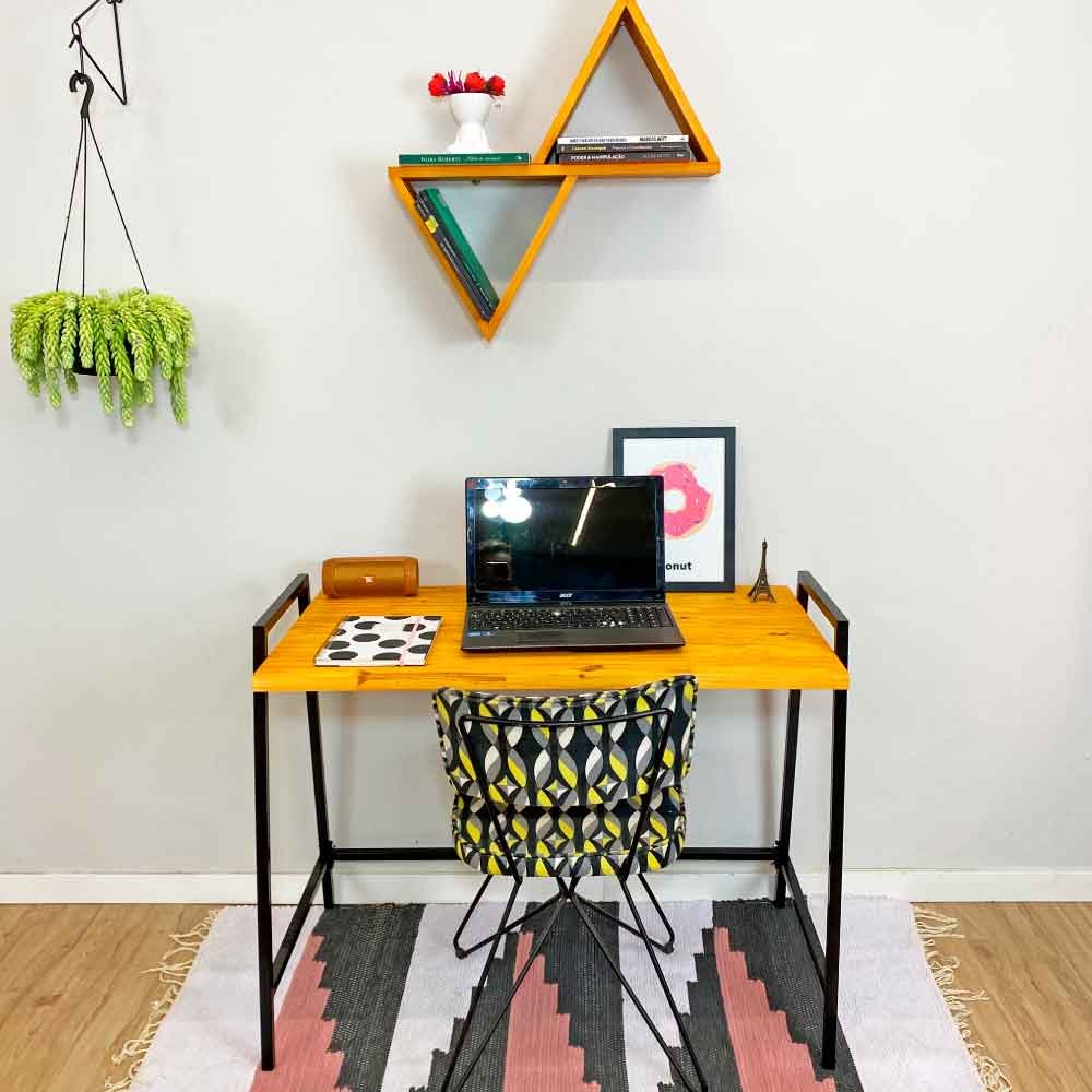 Mesa para Escritório de Ferro e Madeira Industrial Steel 100cm Carvalho e Preto