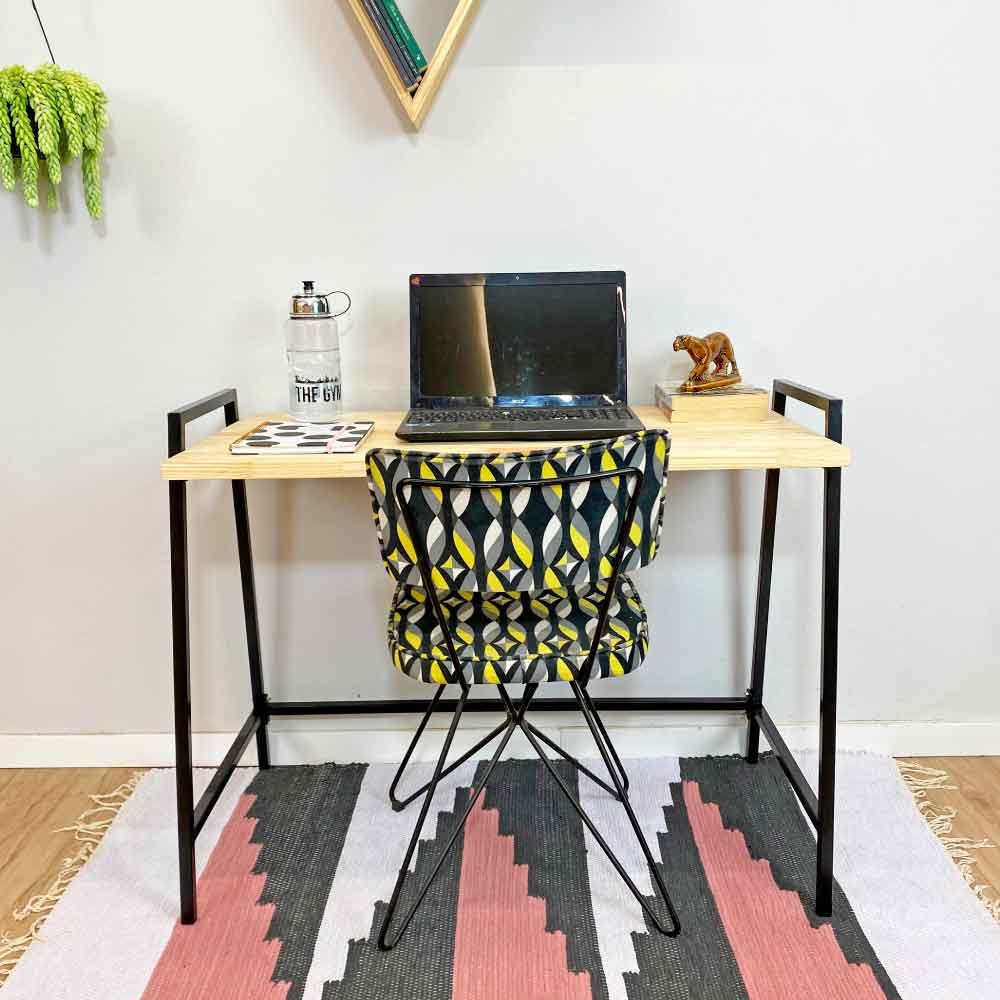 Mesa para Escritório de Ferro e Madeira Industrial Steel 100cm Natural e Preto