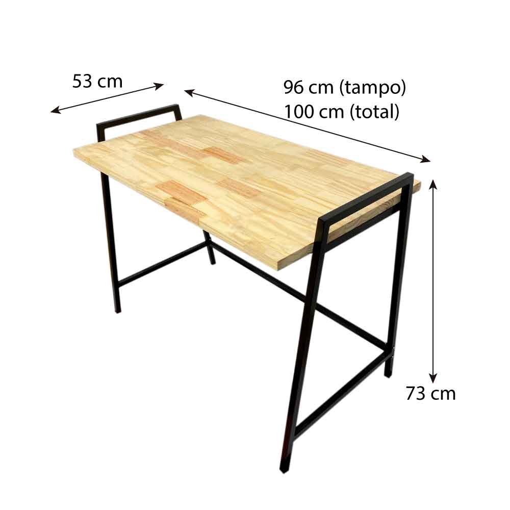 Mesa para Escritório de Ferro e Madeira Industrial Steel 100cm Natural e Preto
