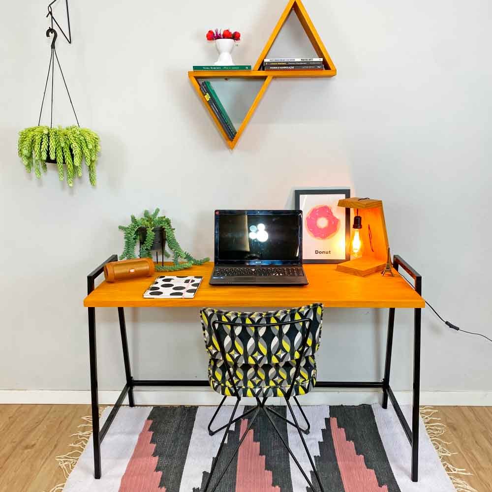 Mesa para Escritório de Ferro e Madeira Industrial Steel 124cm Carvalho e Preto
