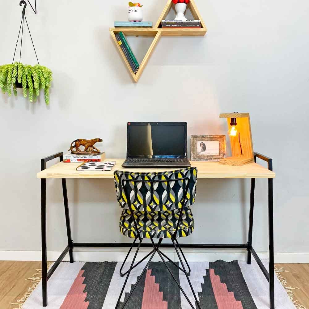 Mesa para Escritório de Ferro e Madeira Industrial Steel 124cm Natural e Preto