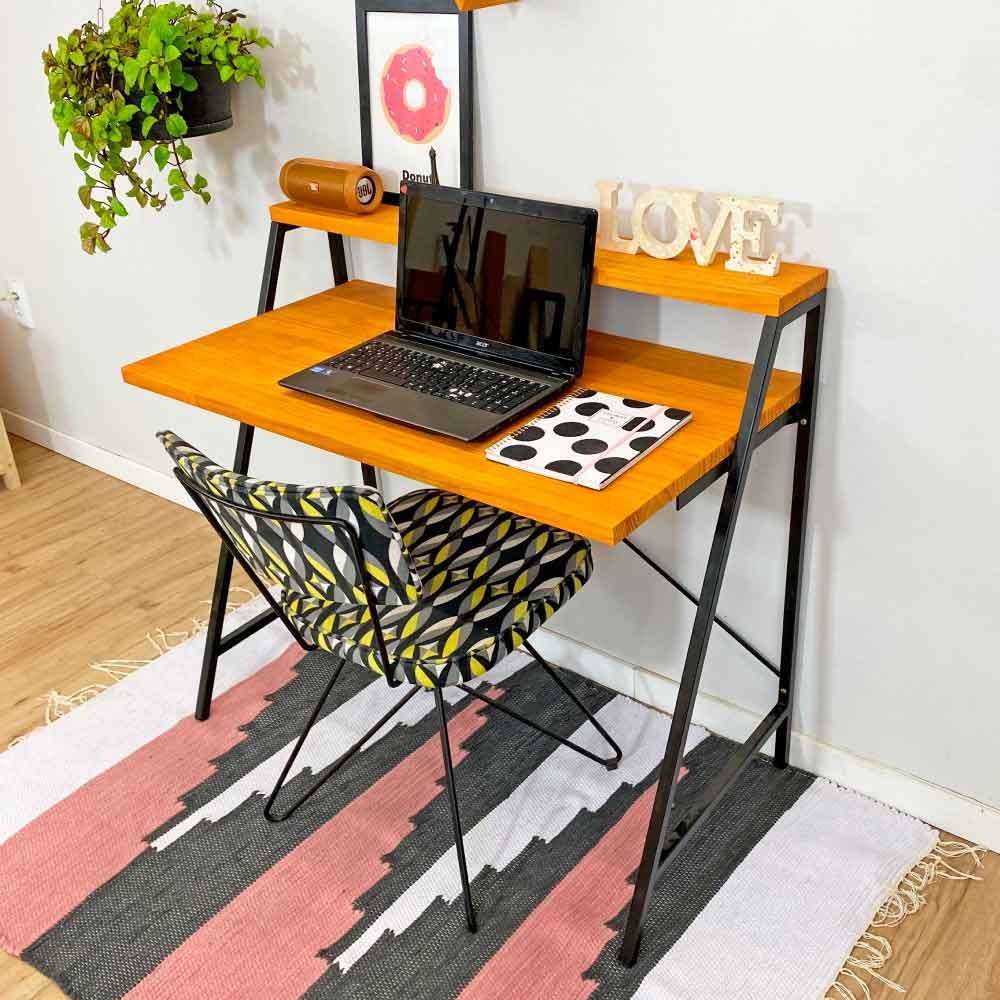 Mesa para Escritório de Ferro e Madeira Style Stair 100cm Carvalho e Preto